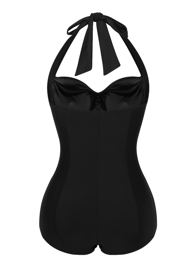 Maillot de bain dos nu noir uni des années 1950