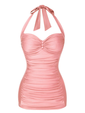 Maillot de bain dos nu rose uni des années 1950