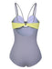 Maillot de bain violet et jaune avec nœud contrasté découpé des années 1950