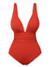 Maillot de bain une pièce rouge uni Col V profond des années 1950