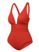 Maillot de bain une pièce rouge uni Col V profond des années 1950