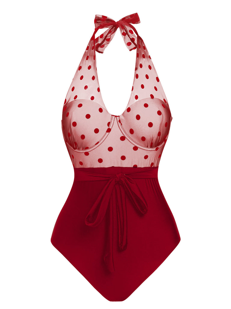 Maillot de bain en maille à pois noir des années 1950