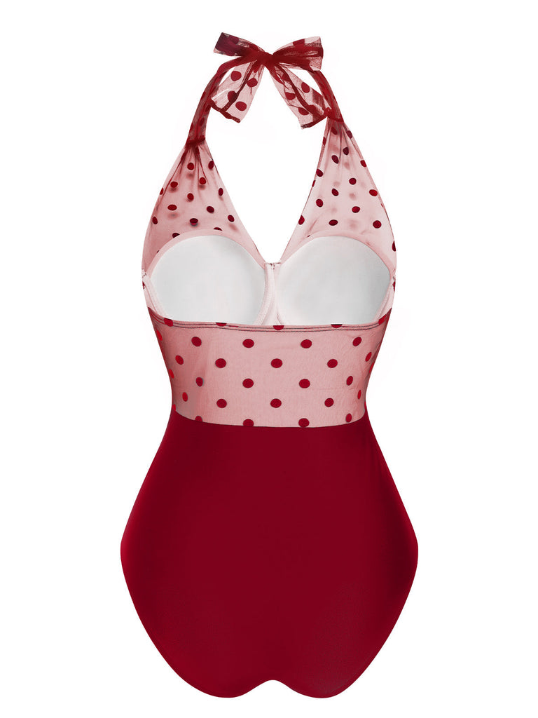 Maillot de bain en maille à pois noir des années 1950