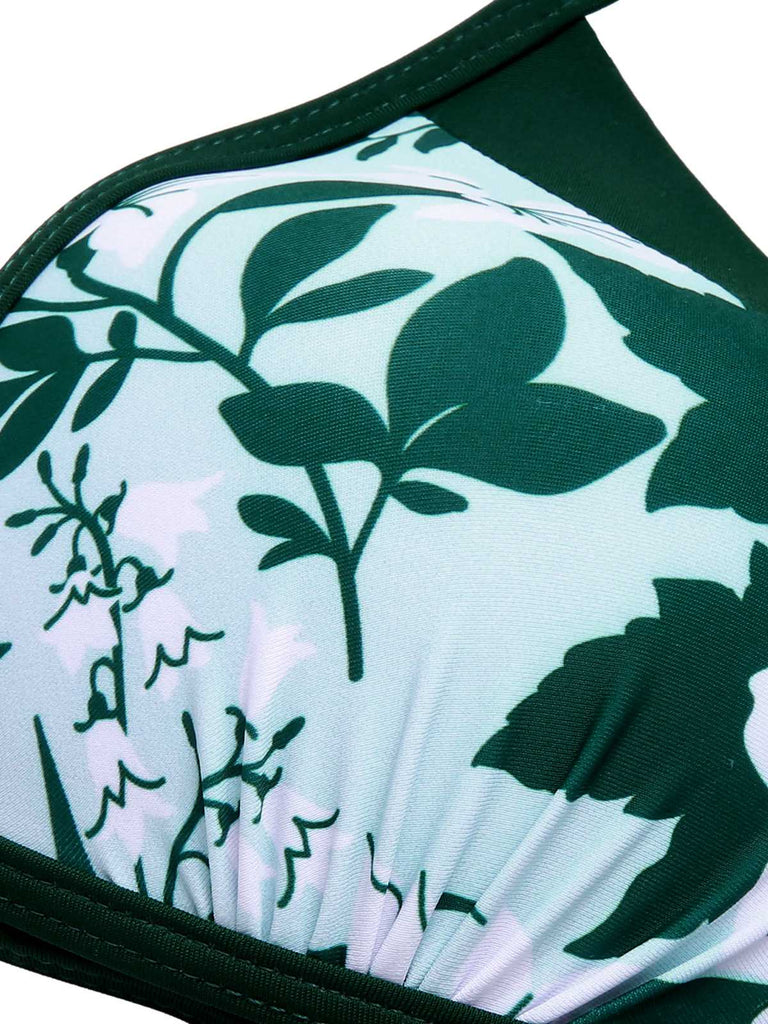 Maillot de bain et cache-maillot vert à imprimé végétal des années 1950