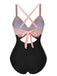 Maillot de bain patchwork taille creuse rouge et noir des années 1940