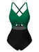 Maillot de bain patchwork taille creuse rouge et noir des années 1940