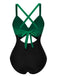 Maillot de bain patchwork taille creuse rouge et noir des années 1940