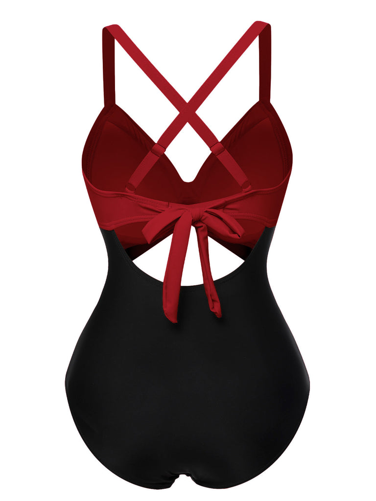 Maillot de bain patchwork taille creuse vert et noir des années 1940