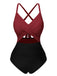 Maillot de bain patchwork taille creuse rouge et noir des années 1940