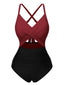 Maillot de bain patchwork taille creuse rouge et noir des années 1940