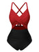 Maillot de bain patchwork taille creuse rose et noir des années 1940
