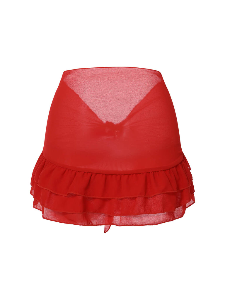 Cache maillot à Jupe en mousseline de soie bleue des années 1960