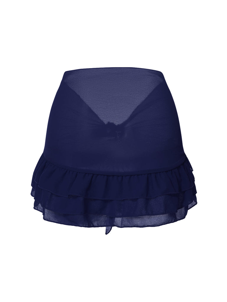 Cache maillot à Jupe en mousseline de soie bleue des années 1960