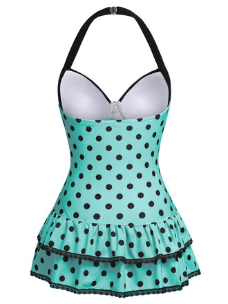 Maillot de bain une pièce bleu à pois et nœud des années 1940
