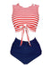 Maillot de bain à rayures à lacets bleu et rouge des années 1970