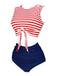 Maillot de bain à rayures à lacets bleu et rouge des années 1970