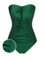 Maillot de bain bandeau plissé vert foncé des années 1970