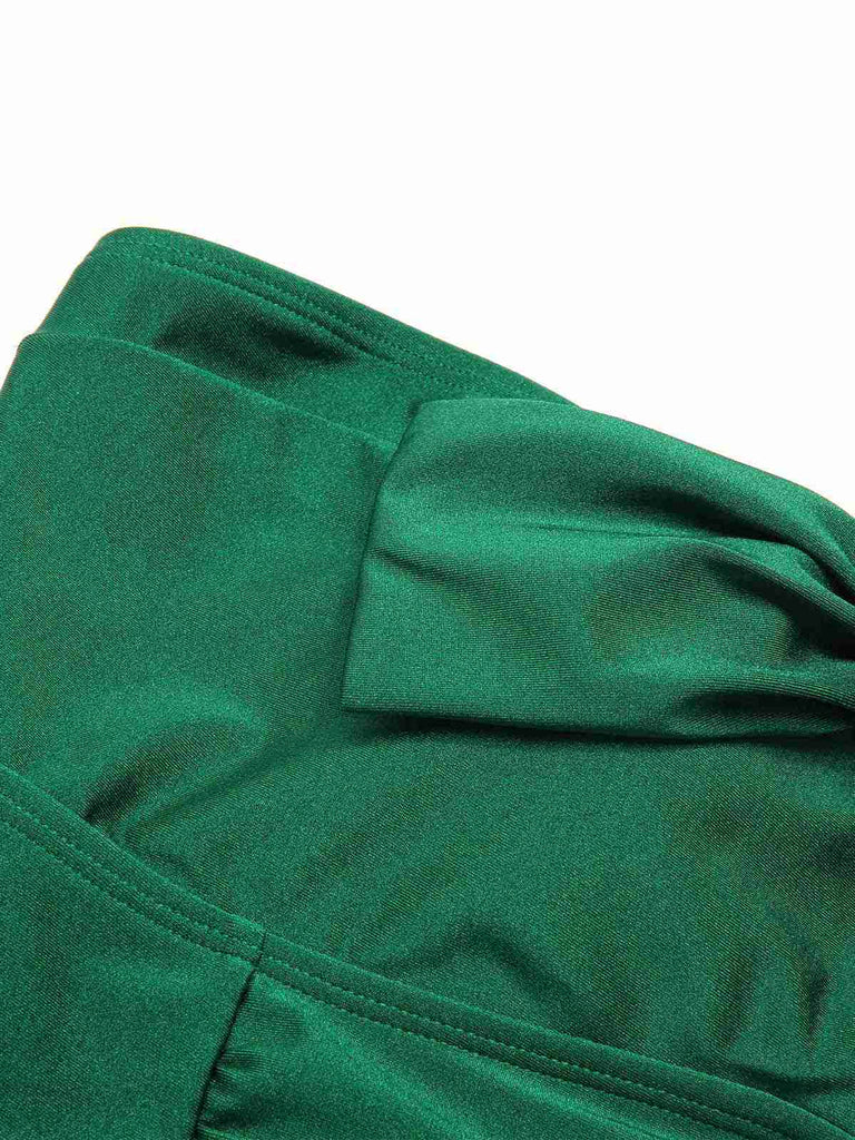 Maillot de bain bandeau plissé vert foncé des années 1970