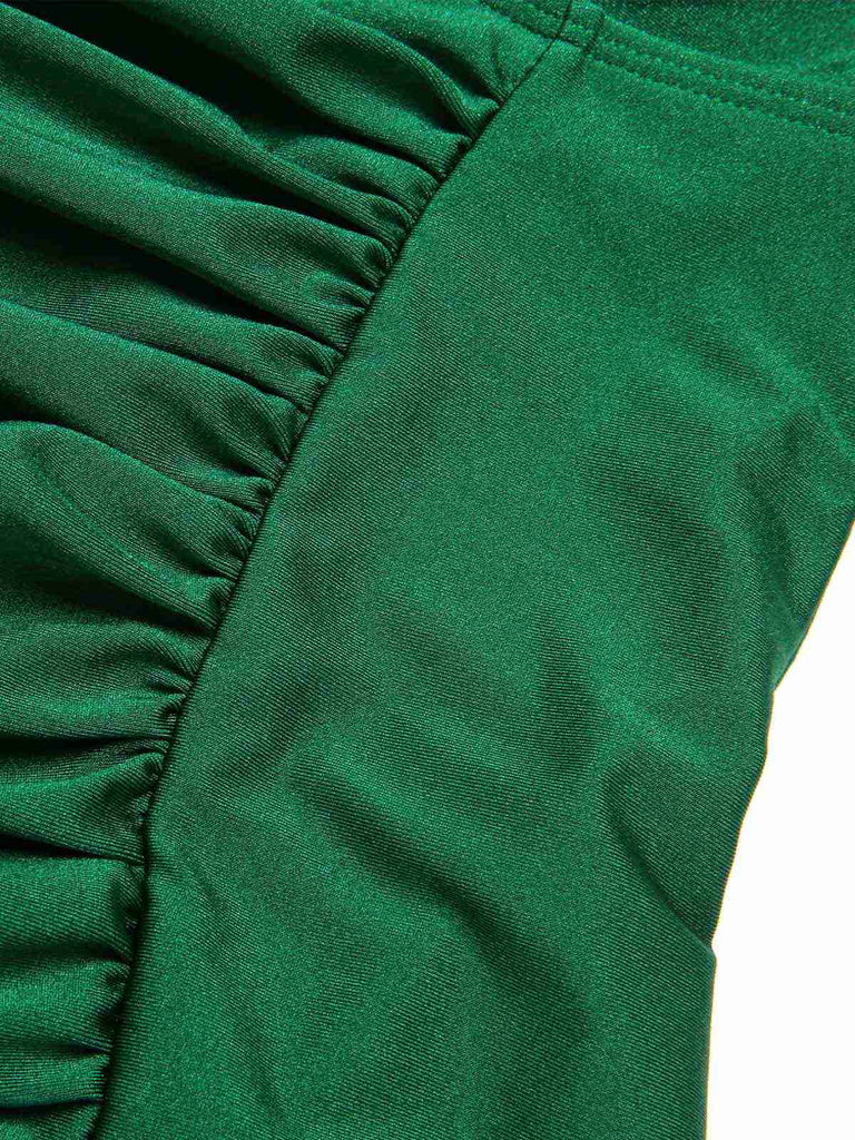 Maillot de bain bandeau plissé vert foncé des années 1970