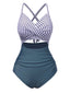 Maillot de bain bleu à rayures et patchwork creux années 1940