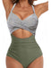 Maillot de bain vert à rayures et patchwork creux années 1940