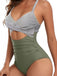 Maillot de bain vert à rayures et patchwork creux années 1940