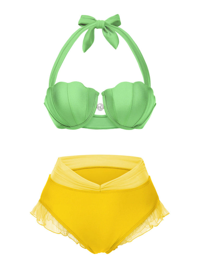 Ensemble bikini licou coquille sirène lavande des années 1970