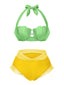Ensemble bikini licou coquille sirène jaune des années 1970