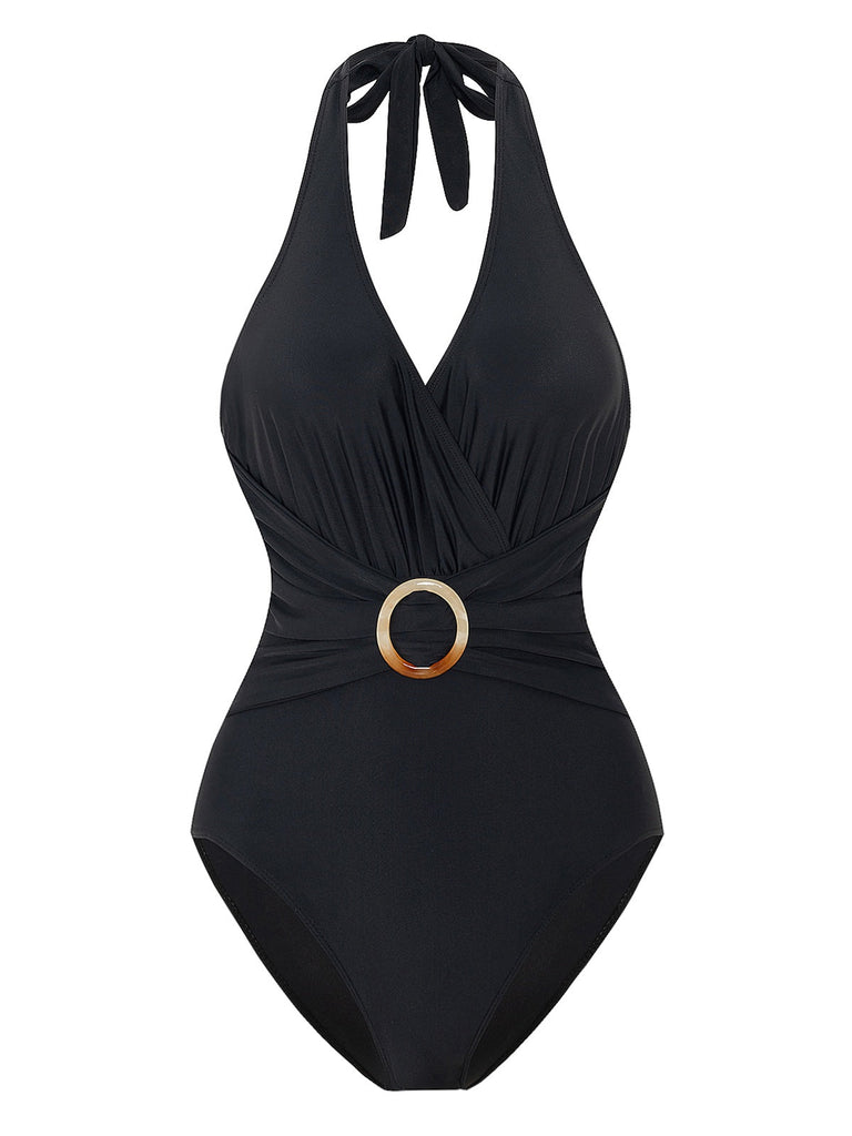 Maillot de bain licou avec ceinture à anneaux solides des années 1960