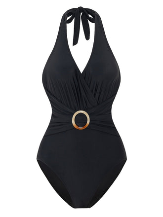 Maillot de bain licou avec ceinture à anneaux solides des années 1960