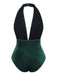 Maillot de bain col V profond en velours vin rouge des années 1970
