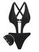 Maillot de bain une pièce noir à découpes cloutées des années 1970