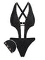 Maillot de bain une pièce noir à découpes cloutées des années 1970