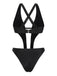 Maillot de bain une pièce noir à découpes cloutées des années 1970