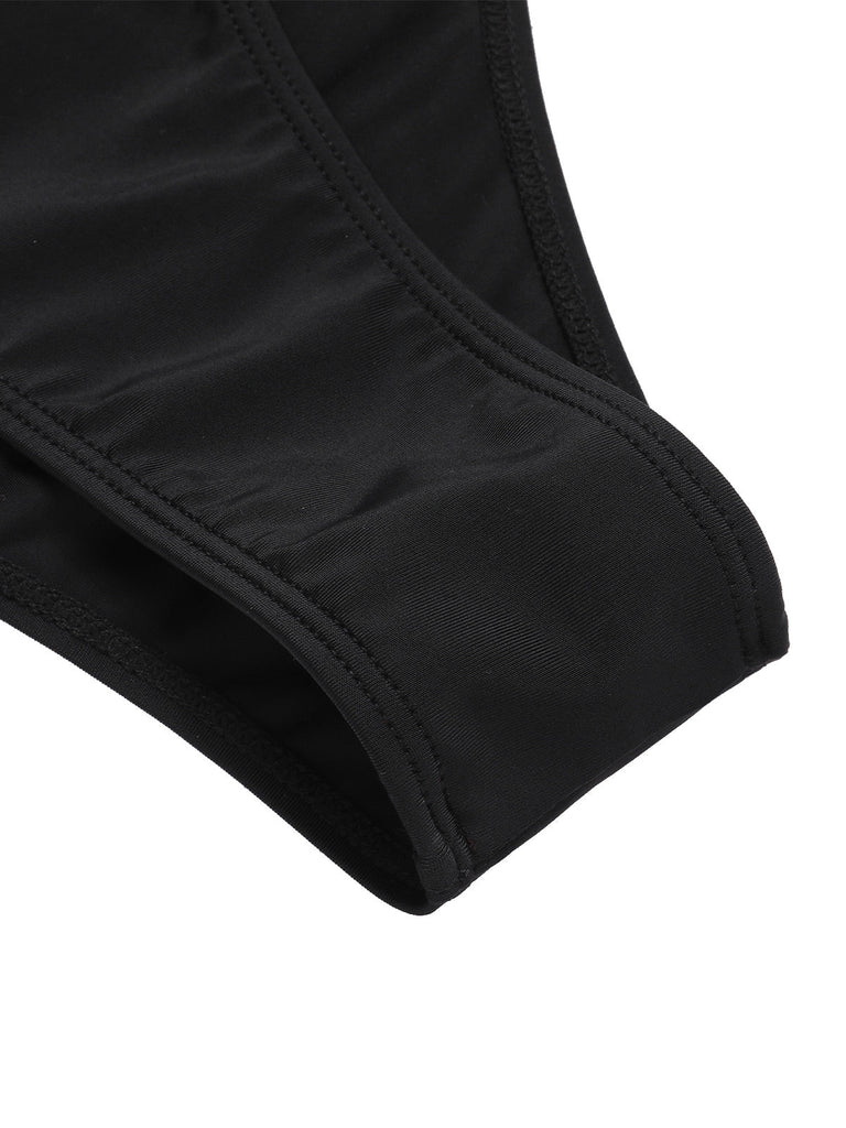 Maillot de bain une pièce noir à découpes cloutées des années 1970