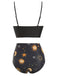 Maillot de bain à lacets noir Soleil Lune Étoiles années 40