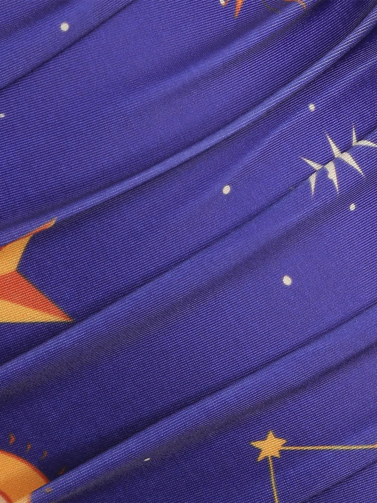 Maillot de bain à lacets noir Soleil Lune Étoiles années 40