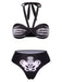 Ensemble bikini dos nu noir à motif main de squelette des années 1970