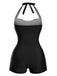 Maillot de bain une pièce noir uni dos nu et coupe boxer années 50