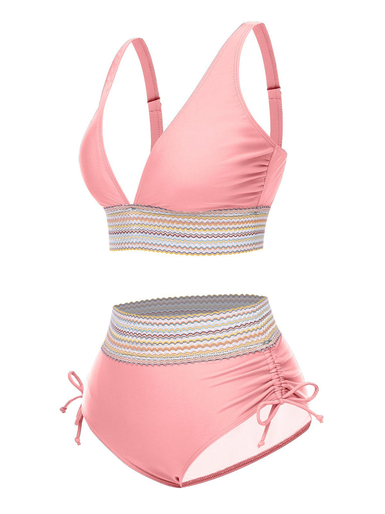 Ensemble de bikini col V patchwork style bohème années 1970