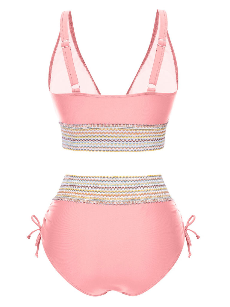 Ensemble de bikini col V patchwork style bohème années 1970