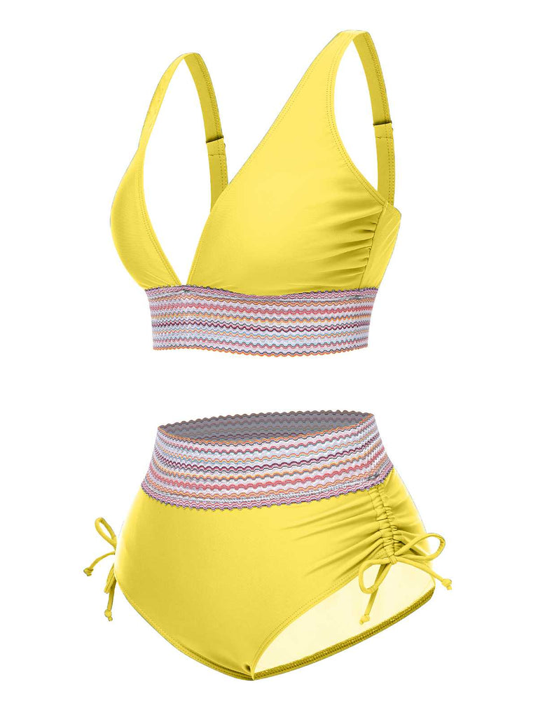 Ensemble de bikini col V patchwork style bohème années 1970