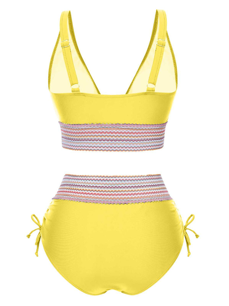 Ensemble de bikini col V patchwork style bohème années 1970