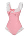 Maillot de bain une pièce rose à revers nœud papillon des années 1950