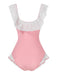 Maillot de bain une pièce rose à revers nœud papillon des années 1950
