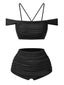 Maillot de bain dos nu froncé noir uni des années 1930