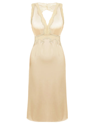 Pyjama en satin dos nu à col en V et dentelle des années 1950