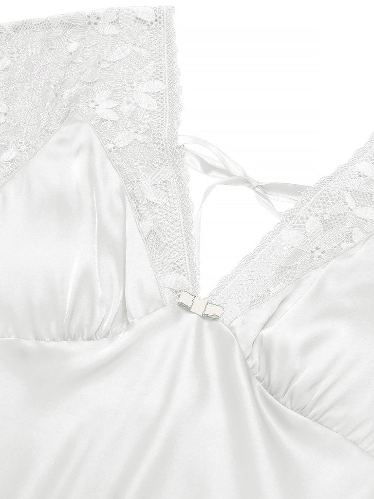 Chemise de nuit en satin à lacets patchwork de dentelle années 1960