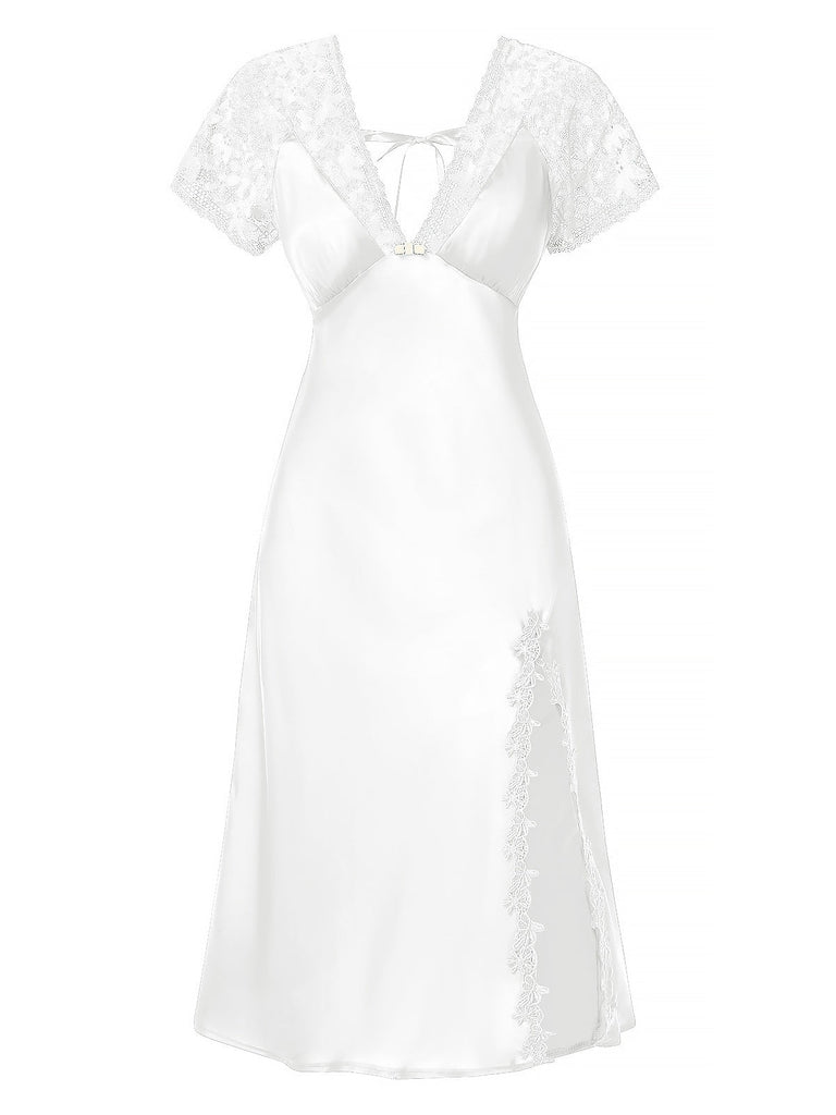 Chemise de nuit en satin à lacets patchwork de dentelle années 1960