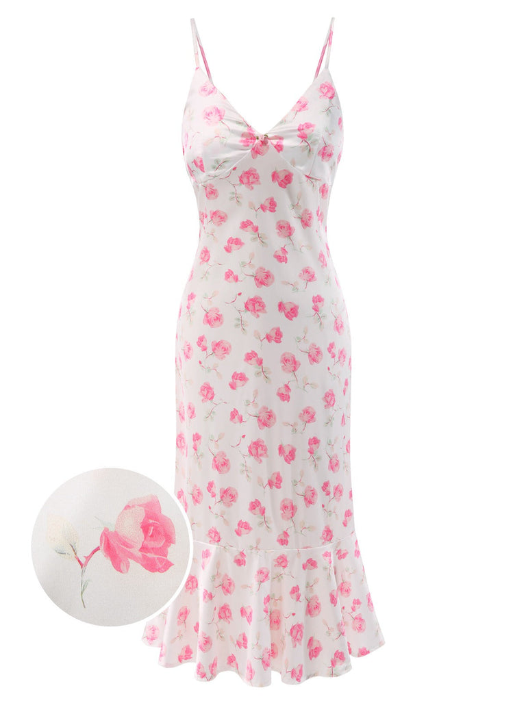 [Prévente] Robe de nuit rose pâle à volants et bretelles en satin des années 1930